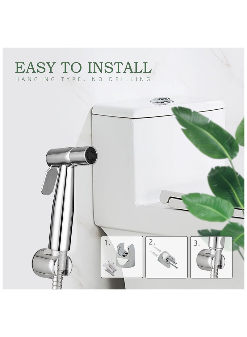 ABJ Shattaf Leak-Proof Bidet Sprayer Kit – Durable & Versatile for Bathroom, Travel & Outdoor Cleaning with 60" Stainless Steel Hose & Holder Handled Shower head - Image 3