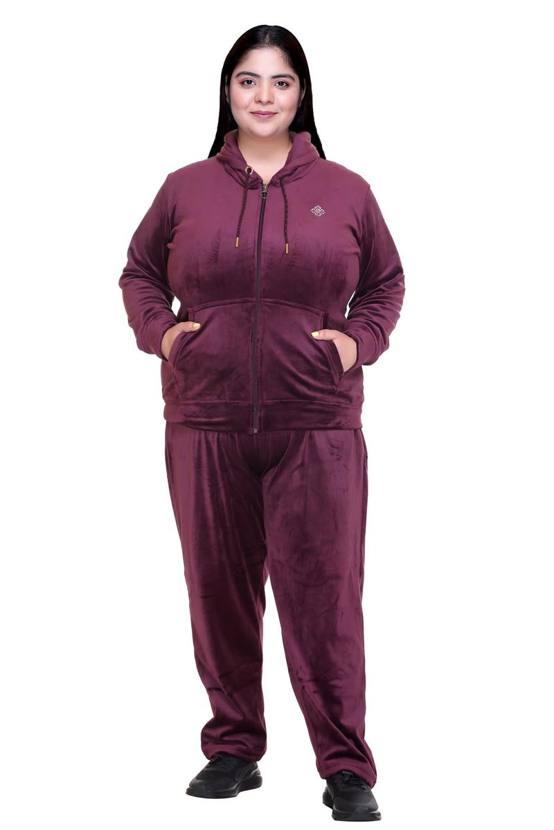In Love Women's Stylish Zipper Velvet Plus Size Longline Winter Wear Track Suit Night Suit Co-Ord Set - Image 1