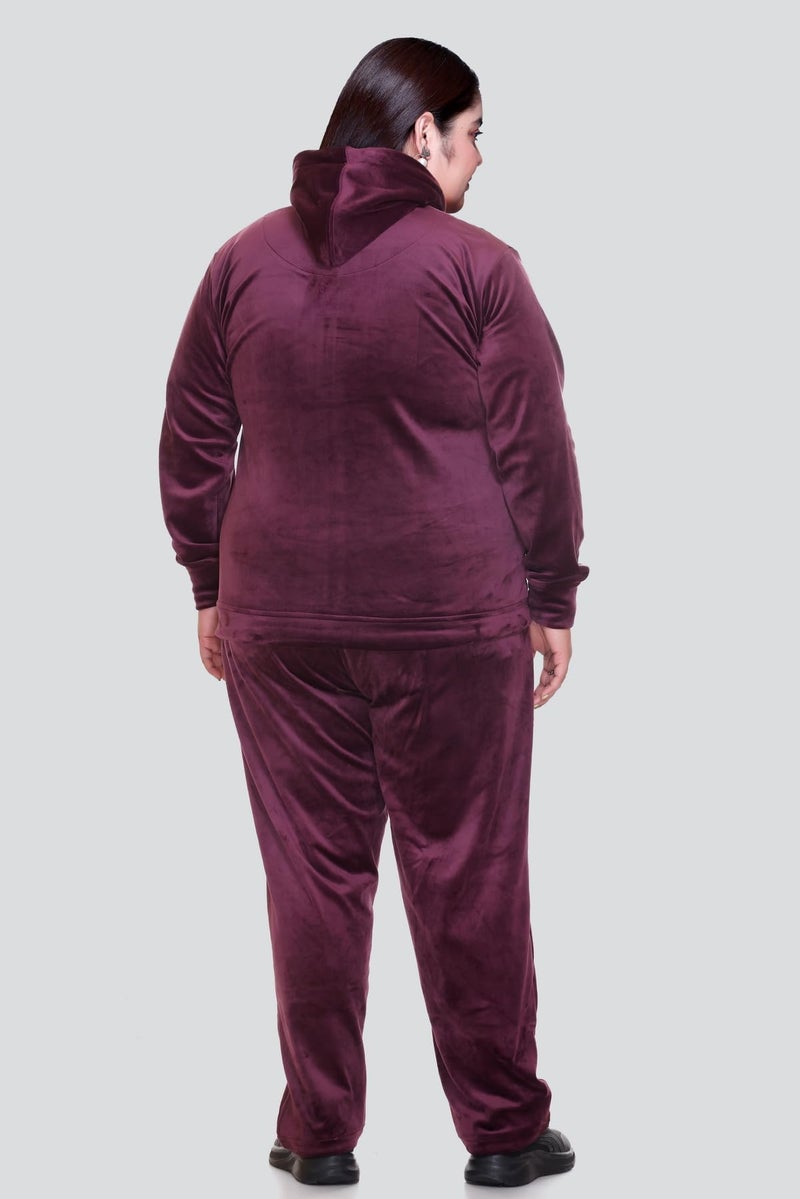 In Love Women's Stylish Zipper Velvet Plus Size Longline Winter Wear Track Suit Night Suit Co-Ord Set - Image 3