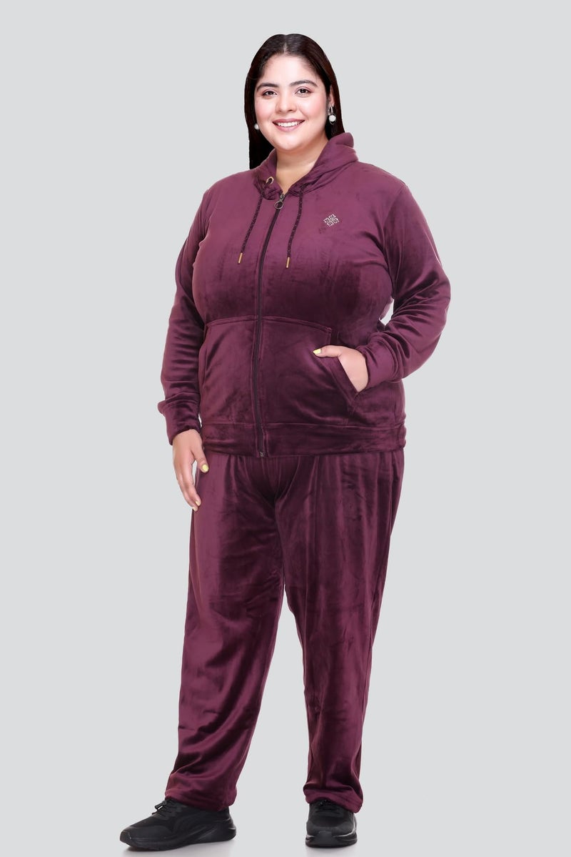 In Love Women's Stylish Zipper Velvet Plus Size Longline Winter Wear Track Suit Night Suit Co-Ord Set - Image 5