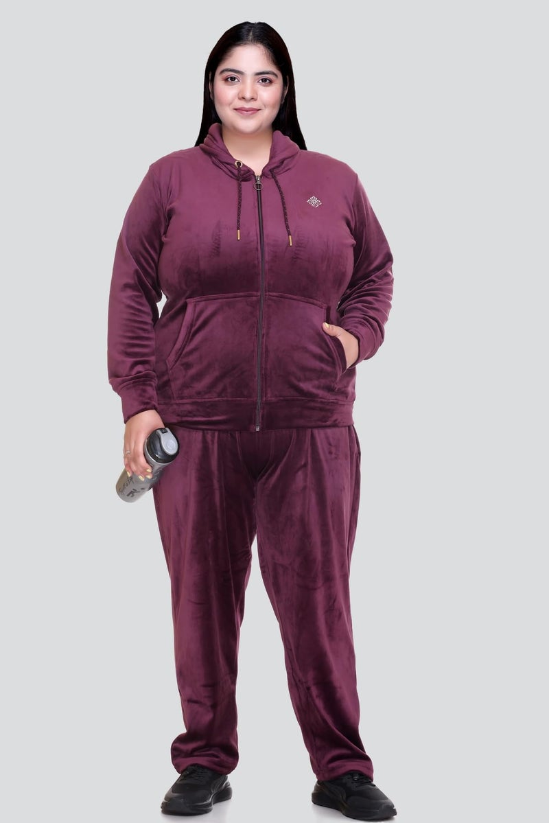 In Love Women's Stylish Zipper Velvet Plus Size Longline Winter Wear Track Suit Night Suit Co-Ord Set - Image 4
