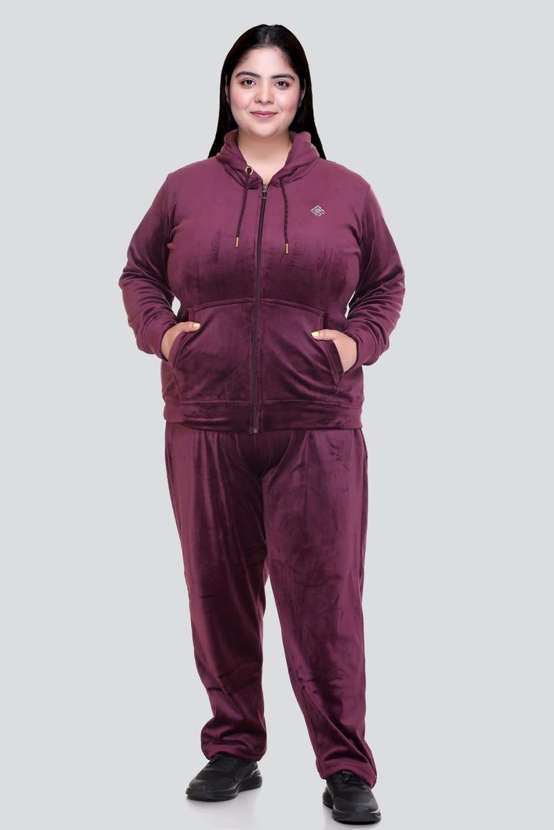 In Love Women's Stylish Zipper Velvet Plus Size Longline Winter Wear Track Suit Night Suit Co-Ord Set - Image 2
