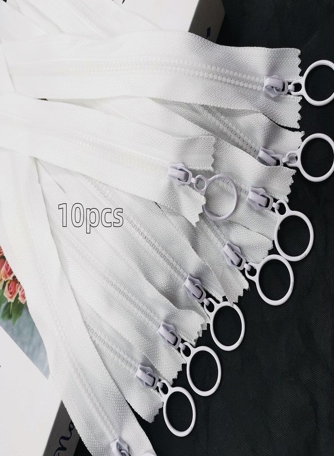 Wonesifee Zippers Resin 10pcs Non-Separating Zippers with Ring Pulls #3 Plastic #3 Lifting Pull Close-end for Clothes DIY Handbags Sewing Craft Bags Mixed (25cm) 10inch-White - Image 2