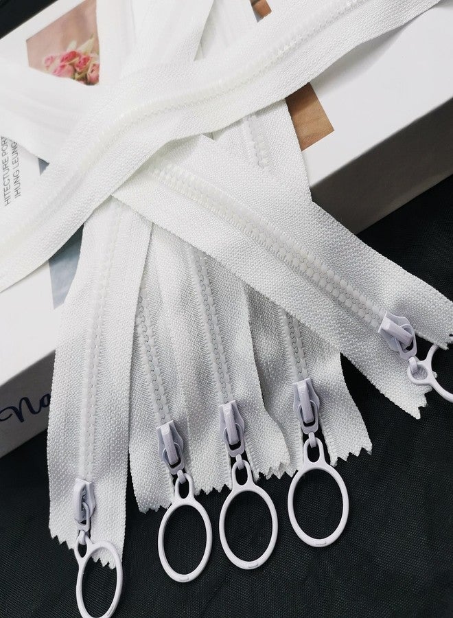 Wonesifee Zippers Resin 10pcs Non-Separating Zippers with Ring Pulls #3 Plastic #3 Lifting Pull Close-end for Clothes DIY Handbags Sewing Craft Bags Mixed (25cm) 10inch-White - Image 5
