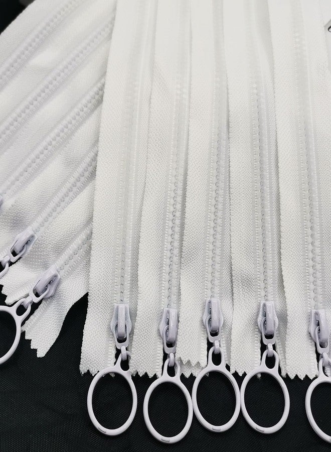 Wonesifee Zippers Resin 10pcs Non-Separating Zippers with Ring Pulls #3 Plastic #3 Lifting Pull Close-end for Clothes DIY Handbags Sewing Craft Bags Mixed (25cm) 10inch-White - Image 3