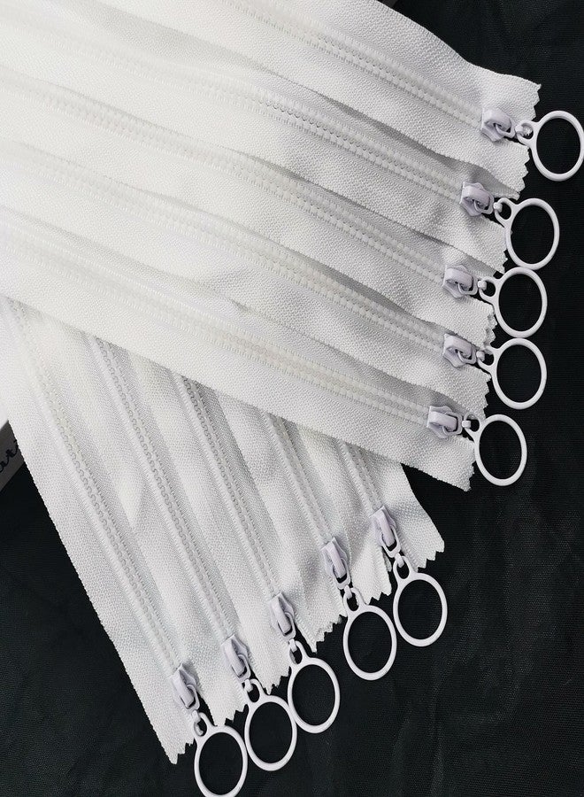 Wonesifee Zippers Resin 10pcs Non-Separating Zippers with Ring Pulls #3 Plastic #3 Lifting Pull Close-end for Clothes DIY Handbags Sewing Craft Bags Mixed (25cm) 10inch-White - Image 1