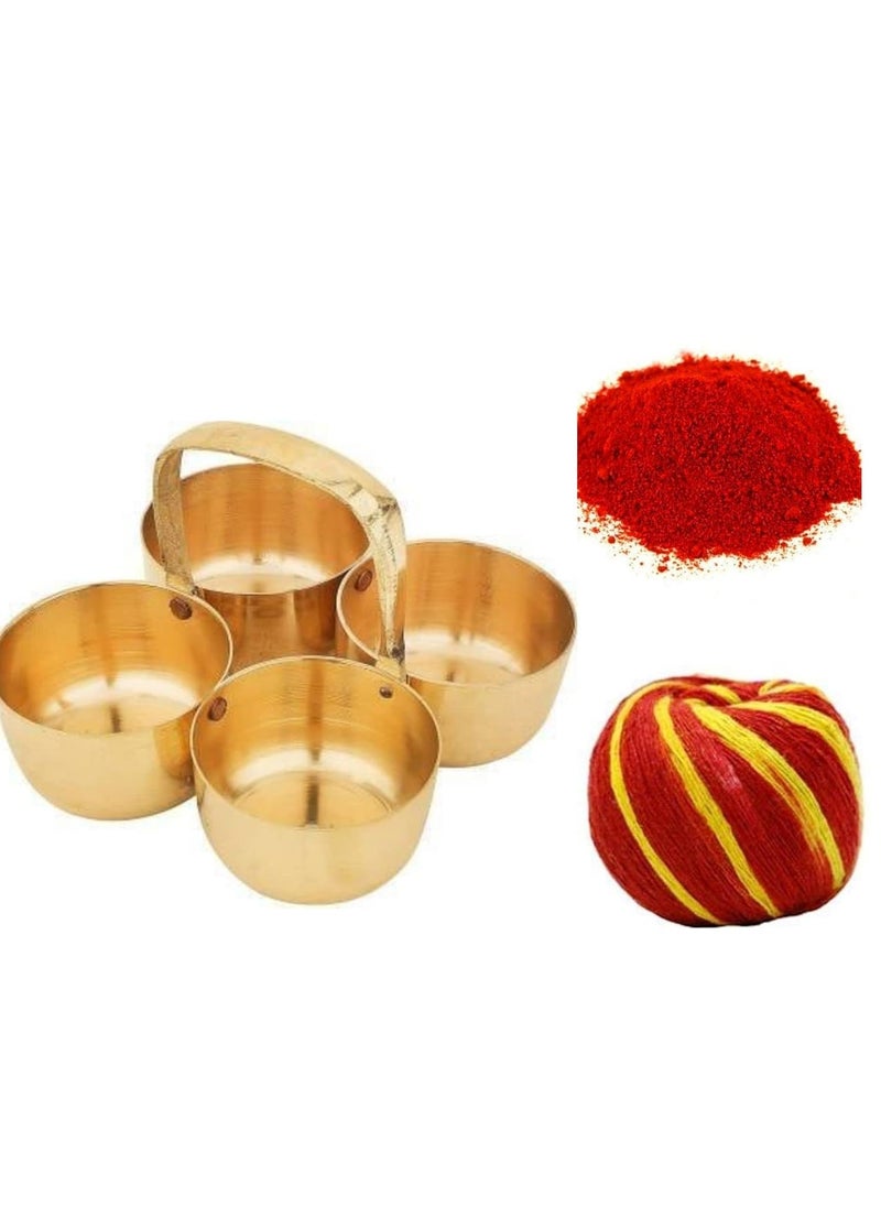 ROLIMOLI - ROLIMOLI Brass Chowmukh/Chopala/Chokra 4 Bowl Holder Patra Set 1 Roli/Moli Free - Image 1