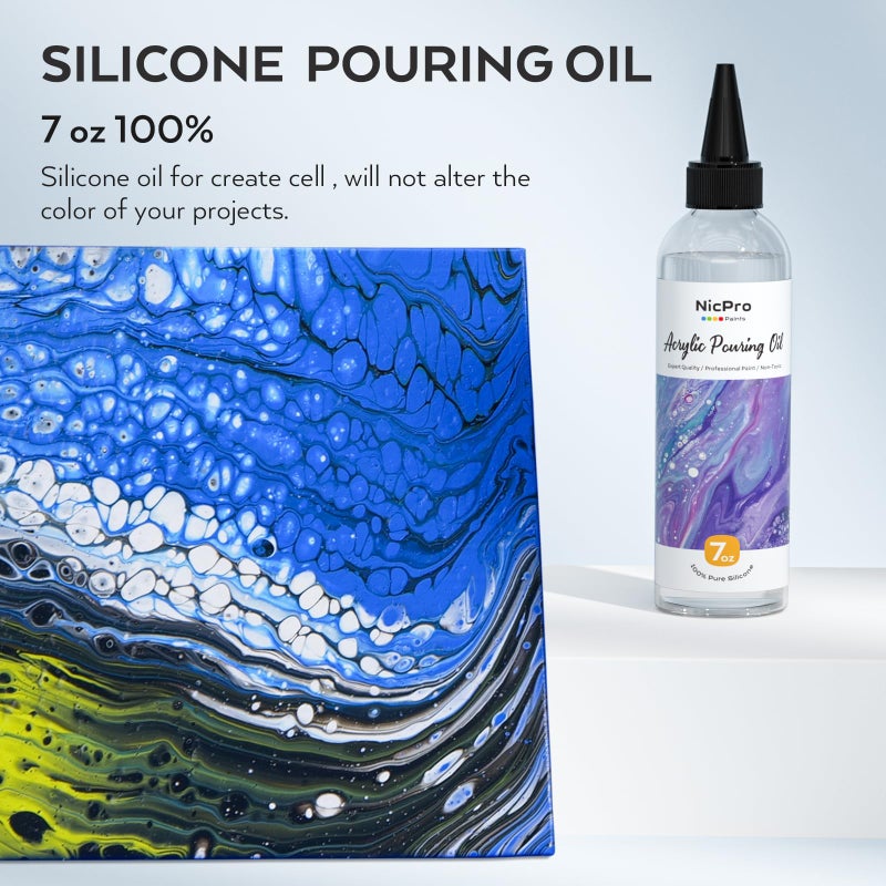 Nicpro 7 Ounce Silicone Pouring Oil for Art, Dramatic Cell Activator for Acrylic Paint Pour, 100% Silicone Medium Compatible with All Painting Acrylic or Watercolor - Image 2