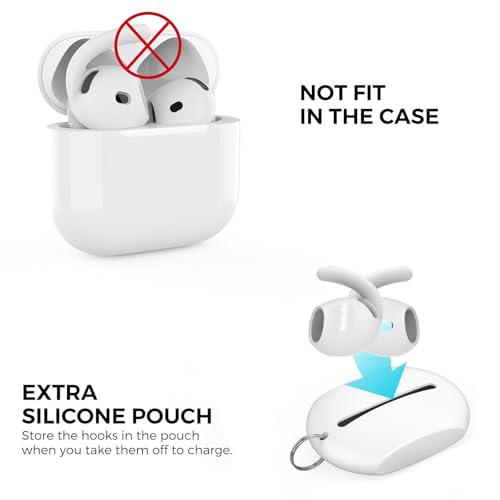 Mizi [6 Pair] Silicone Ear Hooks for AirPods 4th Generation 2024 [Added Storage Pouch][NOT Fit in Case] Anti-Slip Sport Ear Tips Grip Accessories - White - Image 5