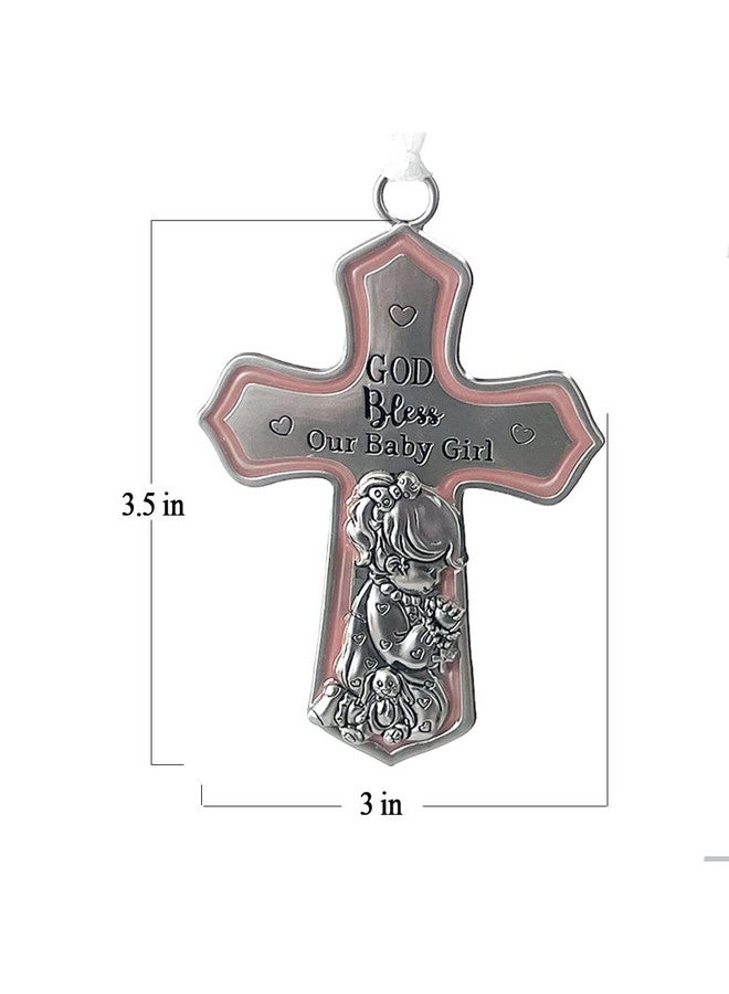 GANZ Christening Gifts for Girls, Catholic Baptismal Gifts for Girls, Ornate Crib Cross Baby Girl, Baby Shower Crib Medal Praying Girl, God Bless Our Baby Girl Nursery Wall Cross Décor - Image 3