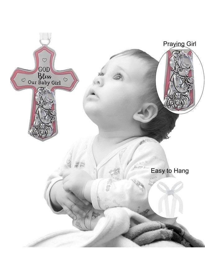 GANZ Christening Gifts for Girls, Catholic Baptismal Gifts for Girls, Ornate Crib Cross Baby Girl, Baby Shower Crib Medal Praying Girl, God Bless Our Baby Girl Nursery Wall Cross Décor - Image 4