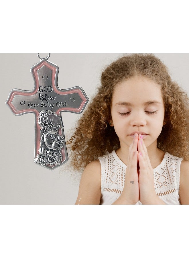 GANZ Christening Gifts for Girls, Catholic Baptismal Gifts for Girls, Ornate Crib Cross Baby Girl, Baby Shower Crib Medal Praying Girl, God Bless Our Baby Girl Nursery Wall Cross Décor - Image 5