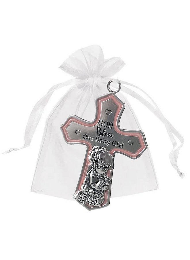 GANZ Christening Gifts for Girls, Catholic Baptismal Gifts for Girls, Ornate Crib Cross Baby Girl, Baby Shower Crib Medal Praying Girl, God Bless Our Baby Girl Nursery Wall Cross Décor - Image 1