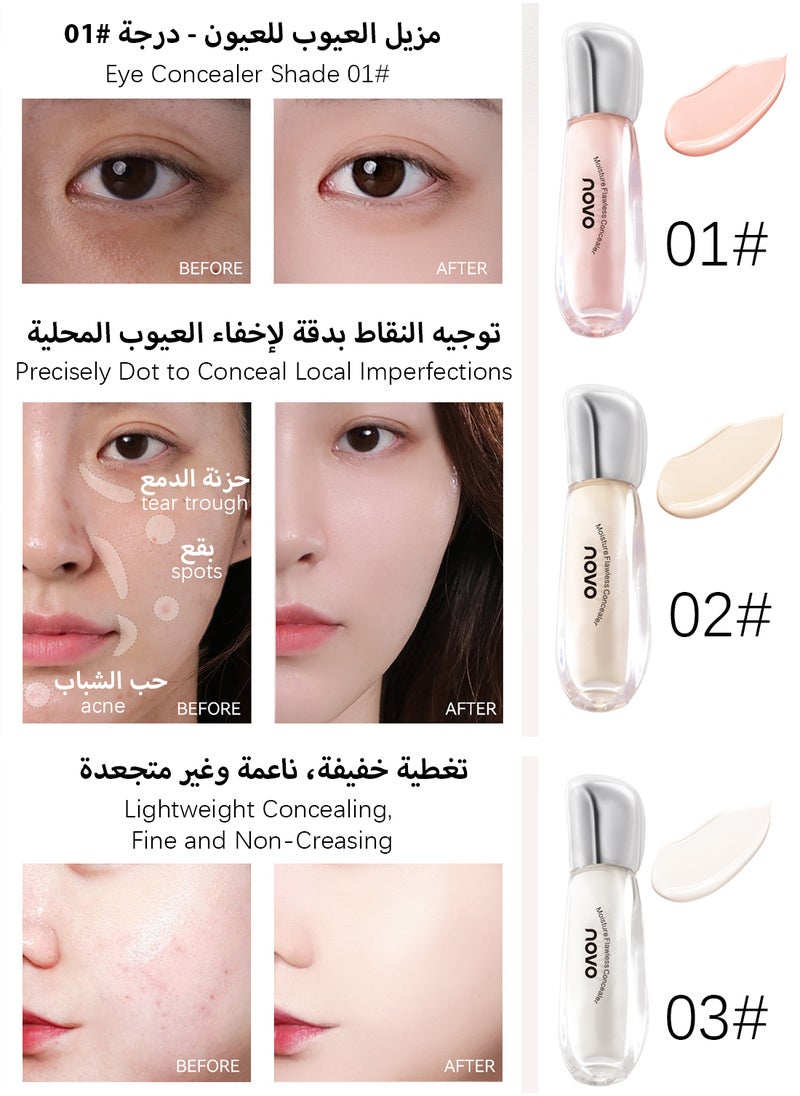 Moisture Flawless Concealer, Liquid Full Coverage Brightening Under Eye Concealer, Lightweight Long Lasting Hydrating Highlighter for Women, Create a Clean Looking