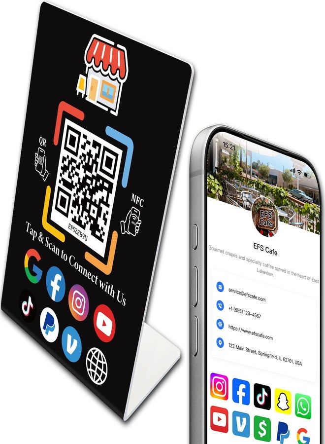 Effasaflink Smart NFC & QR Code Sign Stand - Digital Business Card & Social Media Sign Stand, No App Needed, No Monthly Fee - Link to Payment, Menu, Reviews, Social Media for Restaurants & Stores, Compatible with Google,Facebook,Instagram, etc - 1pc - Image 1