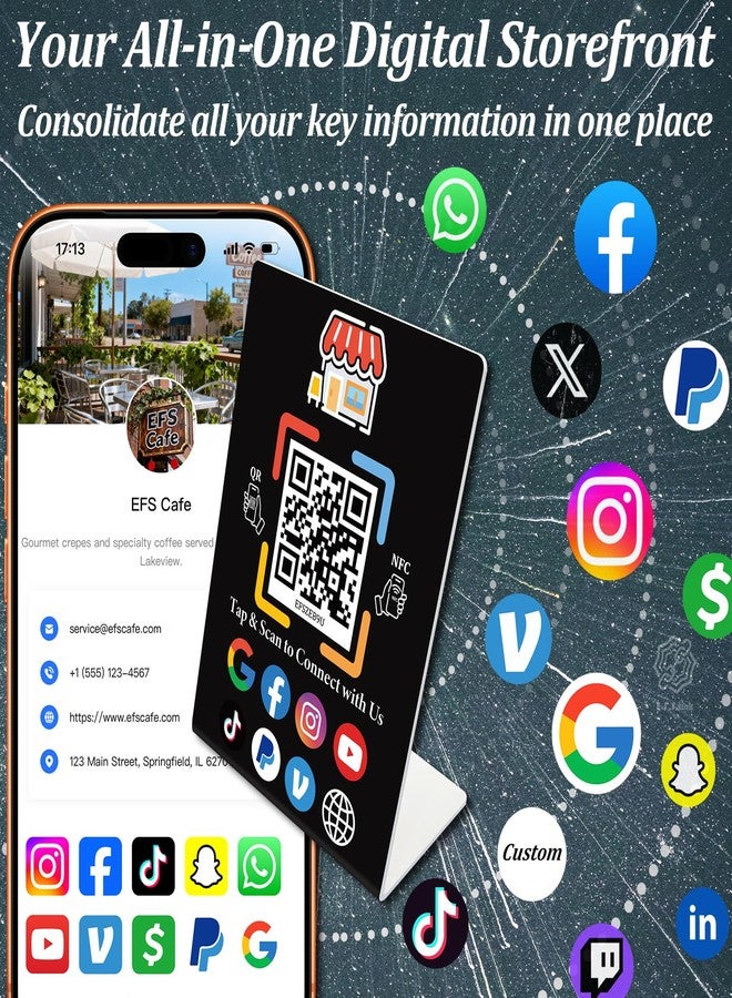 Effasaflink Smart NFC & QR Code Sign Stand - Digital Business Card & Social Media Sign Stand, No App Needed, No Monthly Fee - Link to Payment, Menu, Reviews, Social Media for Restaurants & Stores, Compatible with Google,Facebook,Instagram, etc - 1pc - Image 4