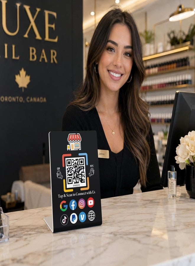 Effasaflink Smart NFC & QR Code Sign Stand - Digital Business Card & Social Media Sign Stand, No App Needed, No Monthly Fee - Link to Payment, Menu, Reviews, Social Media for Restaurants & Stores, Compatible with Google,Facebook,Instagram, etc - 1pc - Image 2