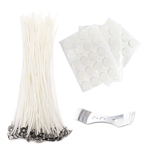 EricX Light 8 inch Candle Wick with Candle Wick Stickers and Candle Wick Centering Device,60 pcs for Candle Making - Image 1