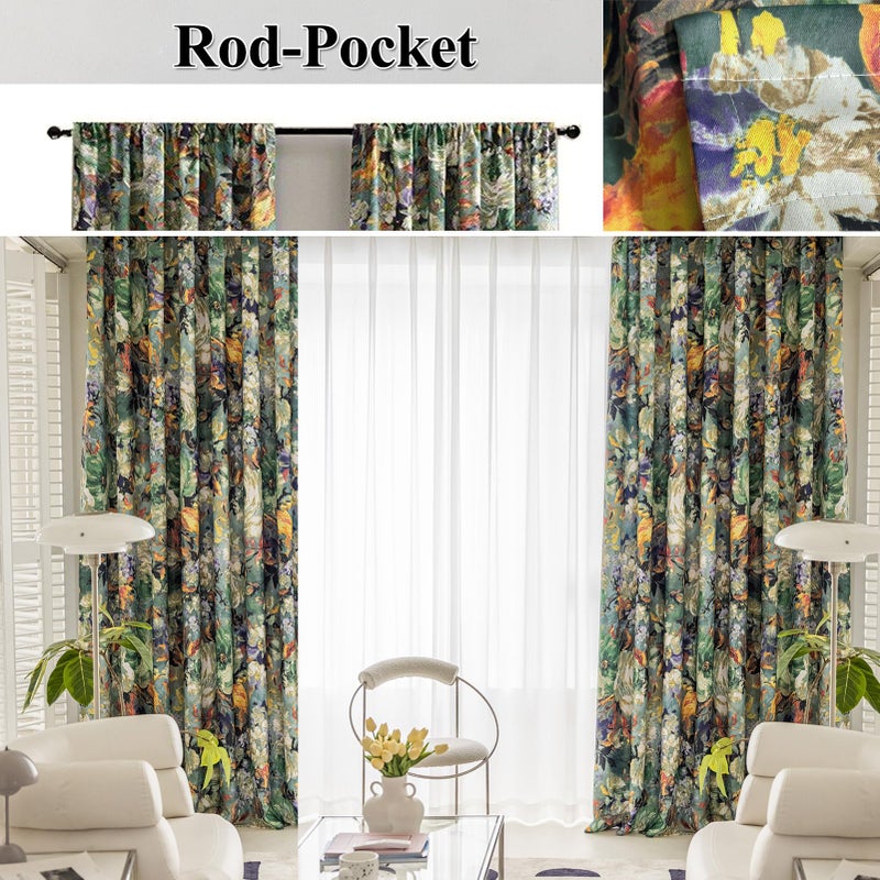 SUOUO Dark Green Vintage Floral Blackout Curtains for Bedroom 84 inches Long Rod Pocket Window Drapes for Living Room 2 Panels - Image 2
