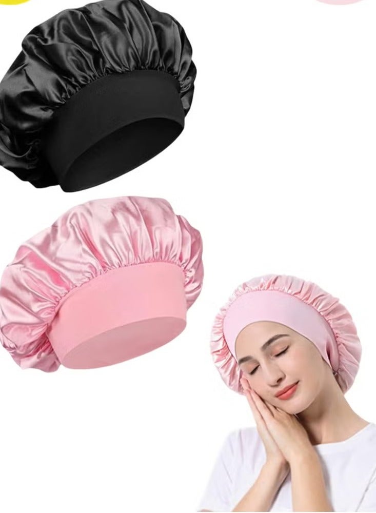 Generic 2Pcs Oversize Silk Satin Hair Bonnet for Sleeping, Sleep Bonnet with Elastic Soft Band,Sleep Bonnet Sleep Cap for Hair Curly Hair Sleeping Natural Hair  - Image 1