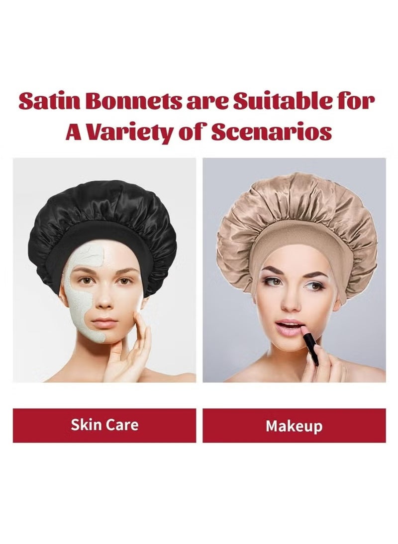 Generic 2Pcs Oversize Silk Satin Hair Bonnet for Sleeping, Sleep Bonnet with Elastic Soft Band,Sleep Bonnet Sleep Cap for Hair Curly Hair Sleeping Natural Hair  - Image 2