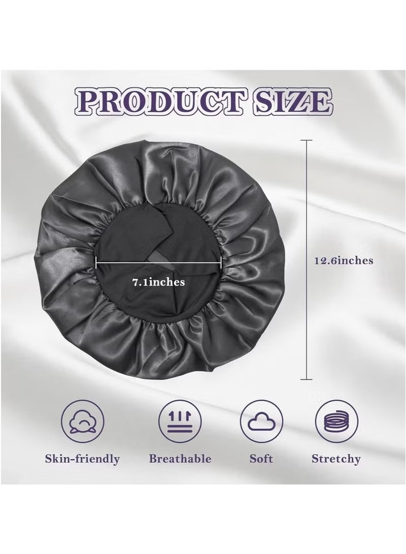 Generic 2Pcs Oversize Silk Satin Hair Bonnet for Sleeping, Sleep Bonnet with Elastic Soft Band,Sleep Bonnet Sleep Cap for Hair Curly Hair Sleeping Natural Hair  - Image 3