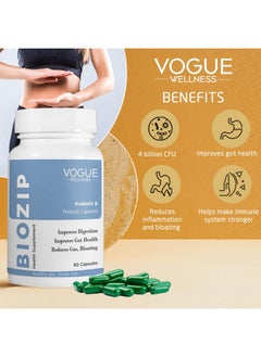 Vogue Wellness Biozip Daily Probiotic + Prebiotic | Plant Based | 4 Billion Cfu, 6 Strains For Men & Women With Prebiotic Fiber For Best Digestion, Gut Health, Metabolism | 240 Capsules (10 X 24 Capsules)  - Image 4