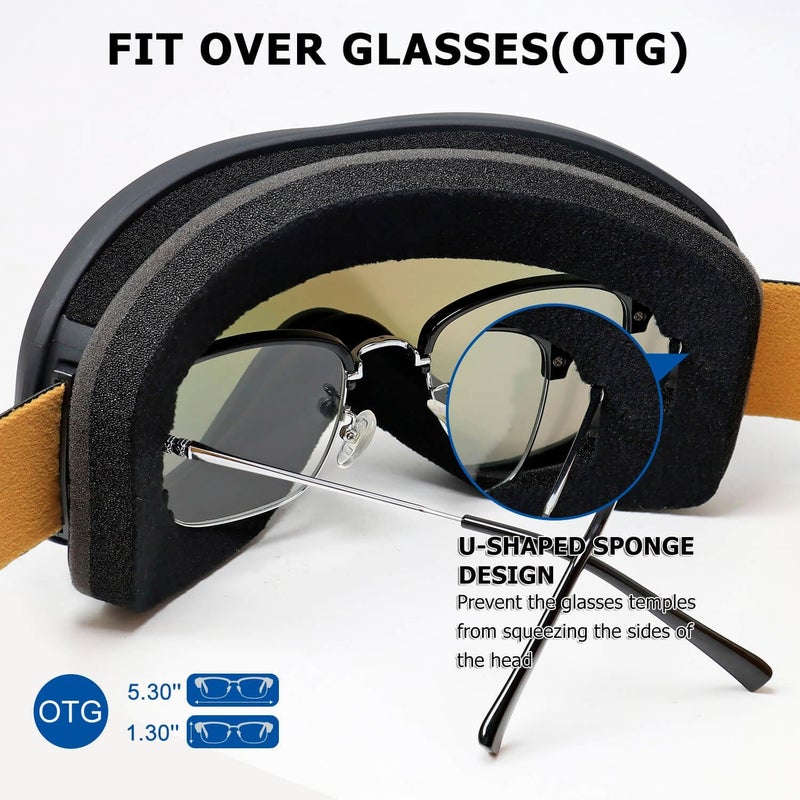 AVV Store OTG Ski Goggles for Men Women With Anti-Fog Dual Layer lens, UV400 Snow Goggle for Snowboarding Snowmobiling Skating - Image 3