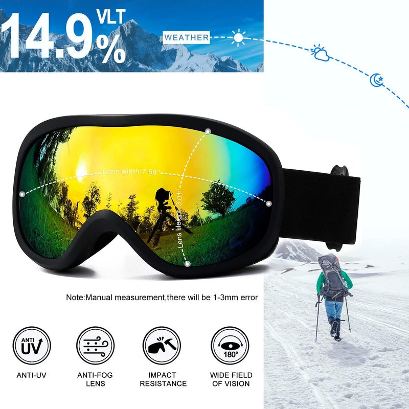 AVV Store OTG Ski Goggles for Men Women With Anti-Fog Dual Layer lens, UV400 Snow Goggle for Snowboarding Snowmobiling Skating - Image 2