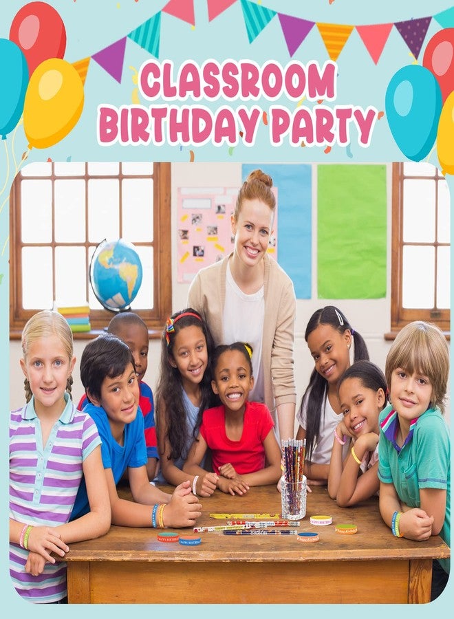 Sabary 48 Pcs Happy Birthday Pencils Rubber Bracelets Set Birthday Party Favors Pencils Silicone Wristbands Bracelet for Kids Students Teachers Classroom Reward Gifts(Cute Style) - Image 5