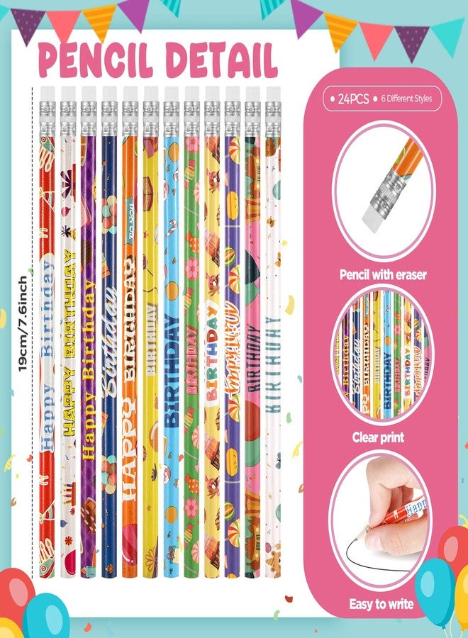 Sabary 48 Pcs Happy Birthday Pencils Rubber Bracelets Set Birthday Party Favors Pencils Silicone Wristbands Bracelet for Kids Students Teachers Classroom Reward Gifts(Cute Style) - Image 2