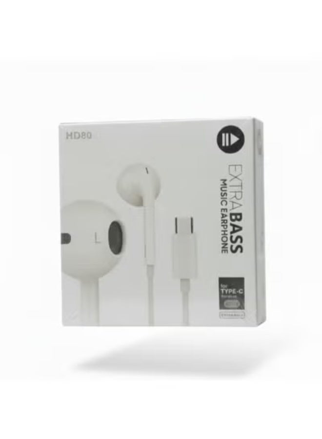 HD80 Extra Bass Type-C Wired Earphones – Clear Sound & Powerful Bass - Image 5