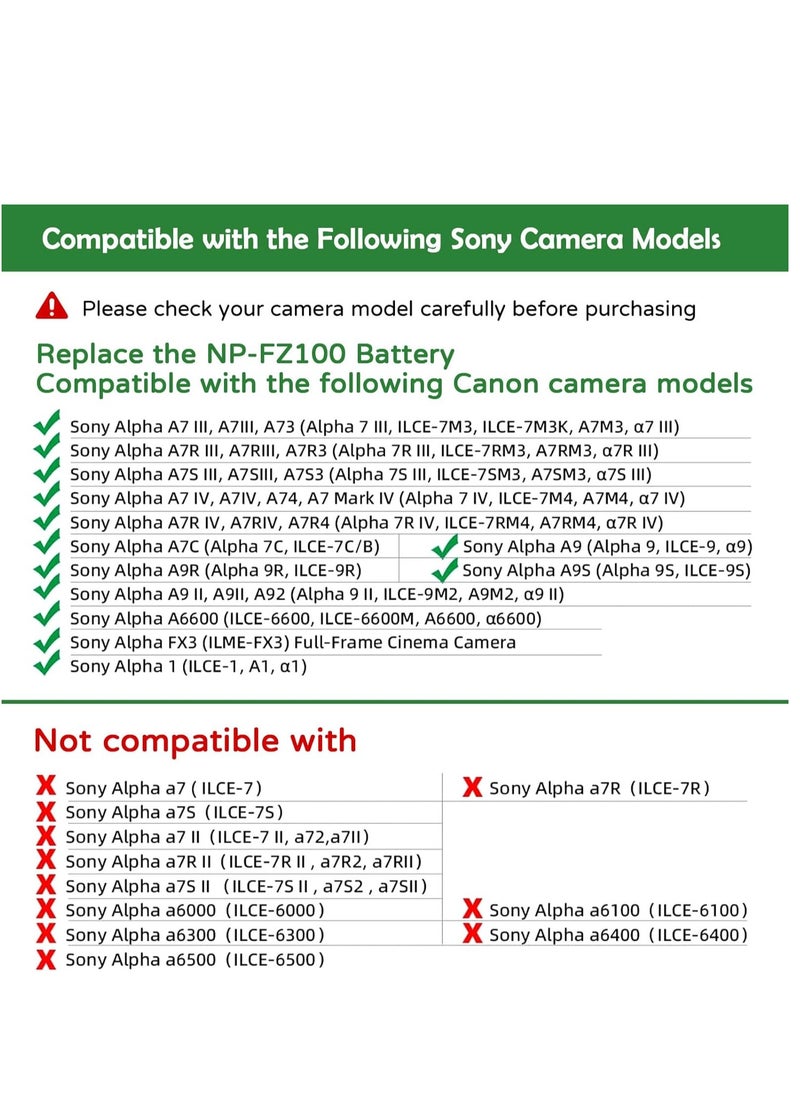 ELTRAZONE - NP-FZ100 Dummy Battery Kit Power Supply AC Adapter Kit for Sony Alpha A6600, FX3, A7 III, A7R3, A7R IV, A7S III, A9, A9R, A9S, A7C, A1 Cameras, Replaces BC-QZ1 Battery - Image 1