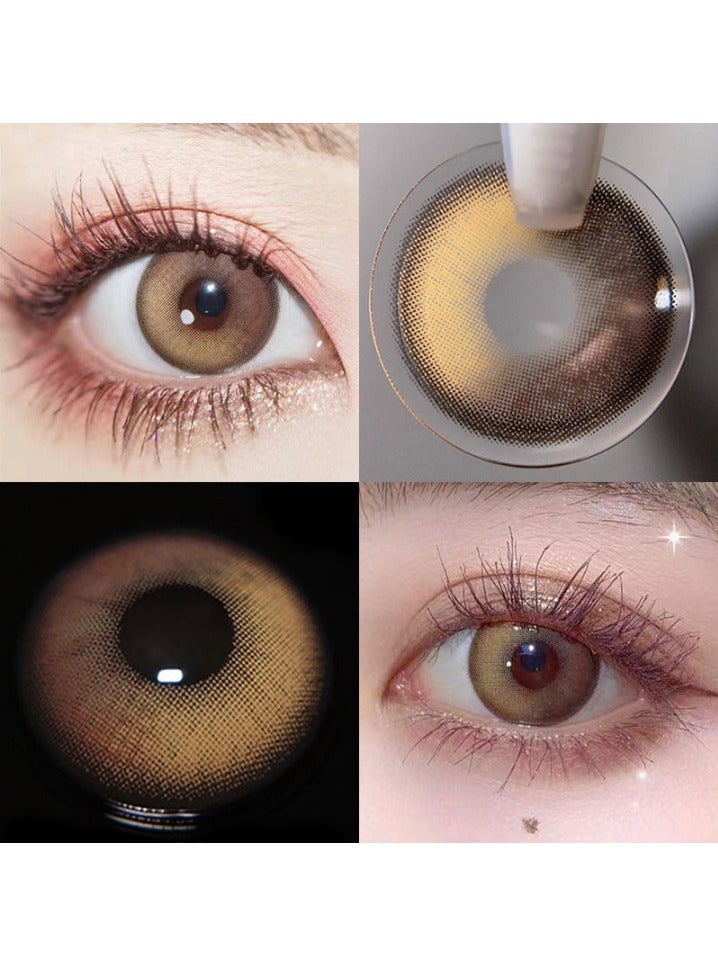 Unibling Creamy Highlights Yellow Yearly Colored Contact Lenses, Unisex Cosmetic Contact Lenses, Enlargement Collection, Light Brown, With Case - Image 4