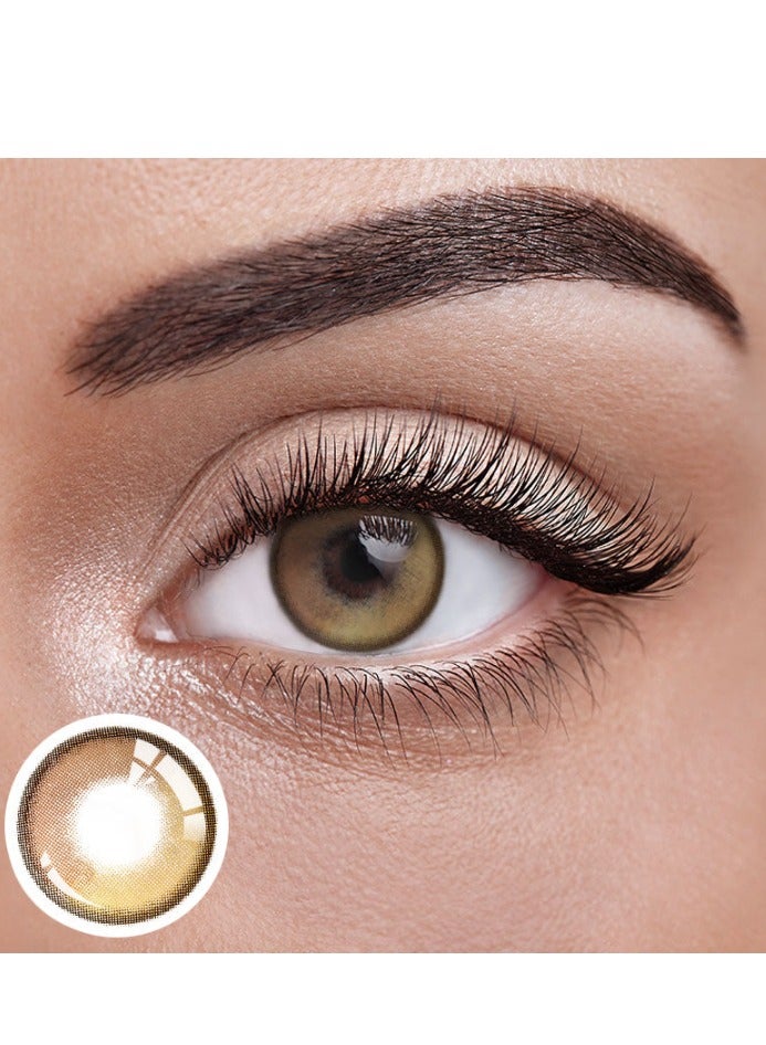 Unibling Creamy Highlights Yellow Yearly Colored Contact Lenses, Unisex Cosmetic Contact Lenses, Enlargement Collection, Light Brown, With Case - Image 1