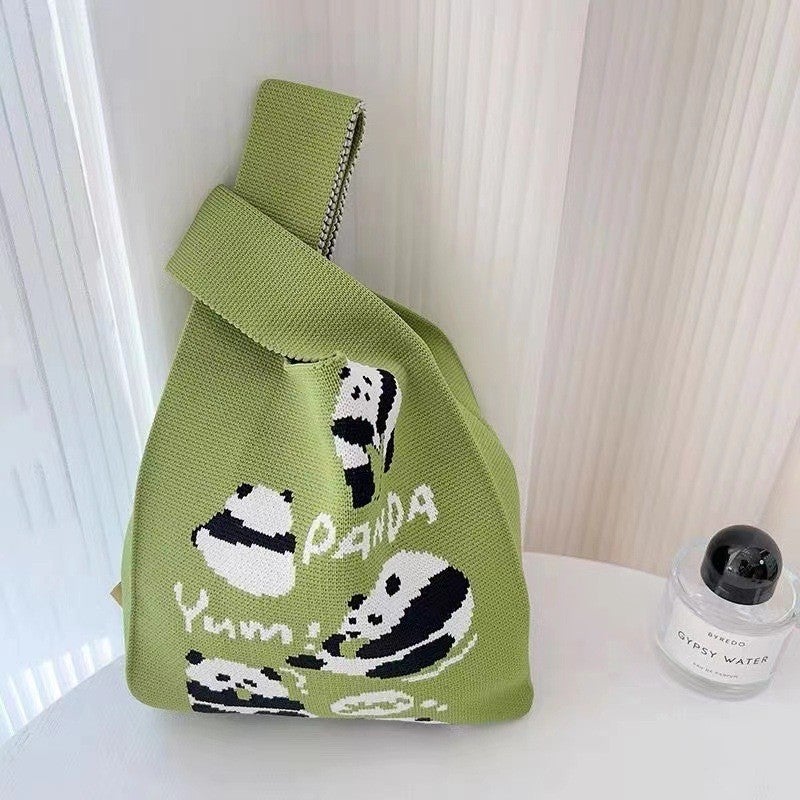 Handbag For Women, Versatile Casual Panda Knit Bag, Student Bucket Bag, Tote Bag, Office Worker Color-Blocking - Image 3