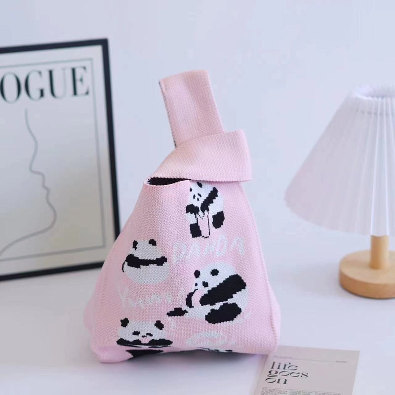 Handbag For Women, Versatile Casual Panda Knit Bag, Student Bucket Bag, Tote Bag, Office Worker Color-Blocking - Image 4