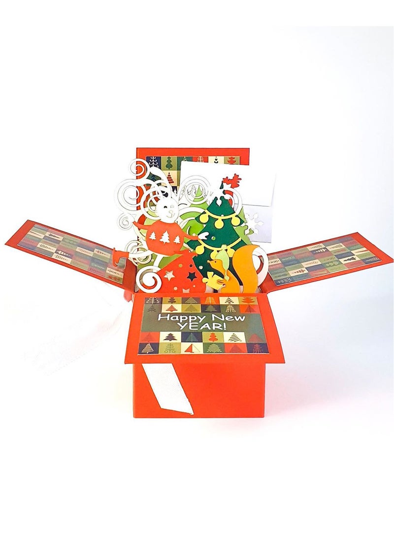 Wow Cards Box-shaped greeting card with New Year greetings and a cartoon bunny in a sweater - Image 1