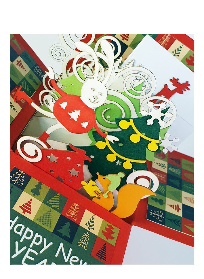 Wow Cards Box-shaped greeting card with New Year greetings and a cartoon bunny in a sweater - Image 2