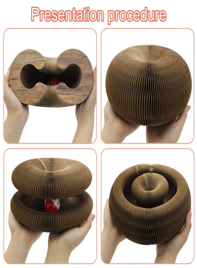 Andiker Magic Organ Cat Scratching Board, Corrugated Paper Cat Scratcher with Jingly Ball for Playing Scratching Paws, Foldable Grinding Cat Toys for Indoor Cats for Mental & Physical Exercise(Wood) - Image 4