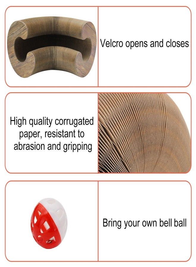 Andiker Magic Organ Cat Scratching Board, Corrugated Paper Cat Scratcher with Jingly Ball for Playing Scratching Paws, Foldable Grinding Cat Toys for Indoor Cats for Mental & Physical Exercise(Wood) - Image 3