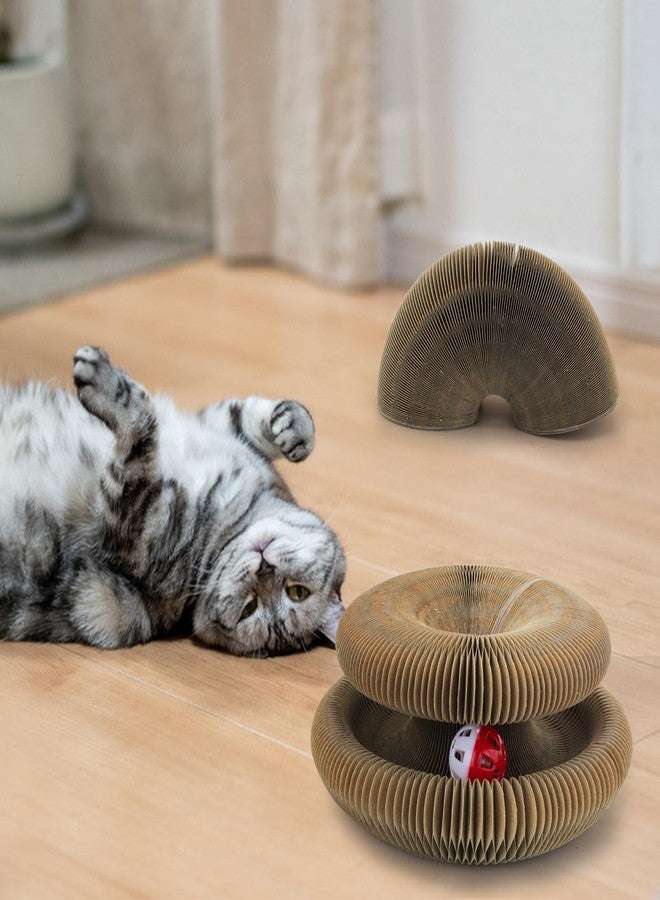 Andiker Magic Organ Cat Scratching Board, Corrugated Paper Cat Scratcher with Jingly Ball for Playing Scratching Paws, Foldable Grinding Cat Toys for Indoor Cats for Mental & Physical Exercise(Wood) - Image 5