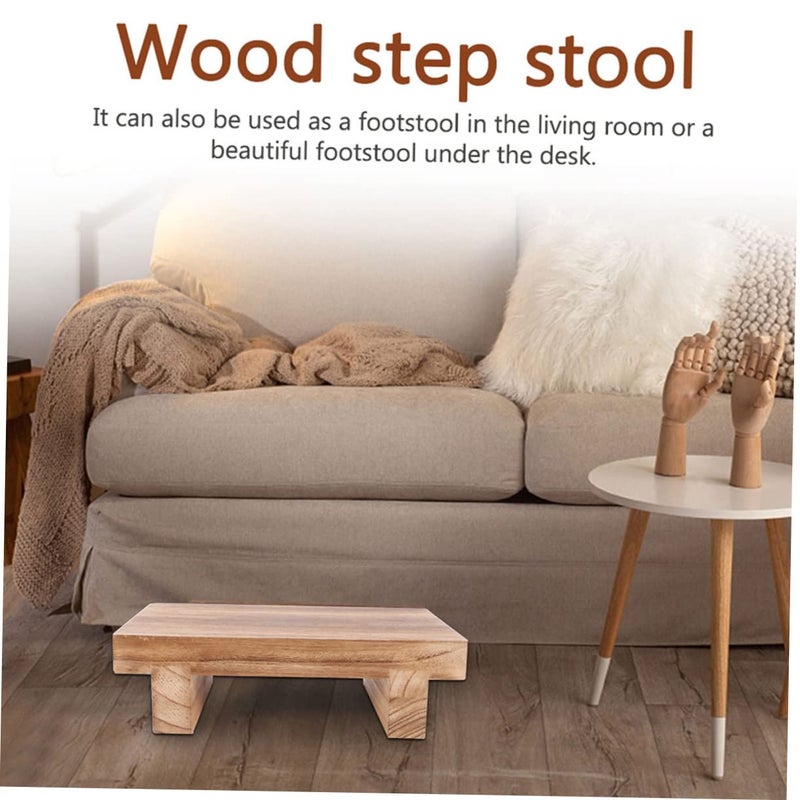 Khaki Wooden Step Stool For Bathroom Kitchen Sturdy Footrest Bench 25X18X7CM - Image 3