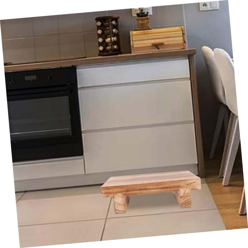 Khaki Wooden Step Stool For Bathroom Kitchen Sturdy Footrest Bench 25X18X7CM - Image 4