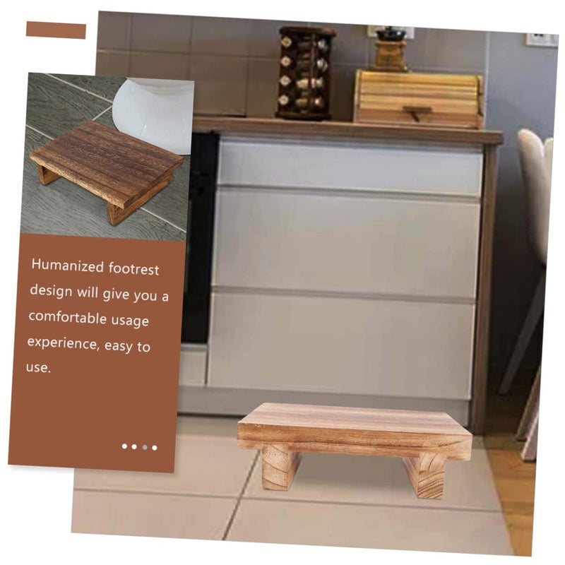 Khaki Wooden Step Stool For Bathroom Kitchen Sturdy Footrest Bench 25X18X7CM - Image 5