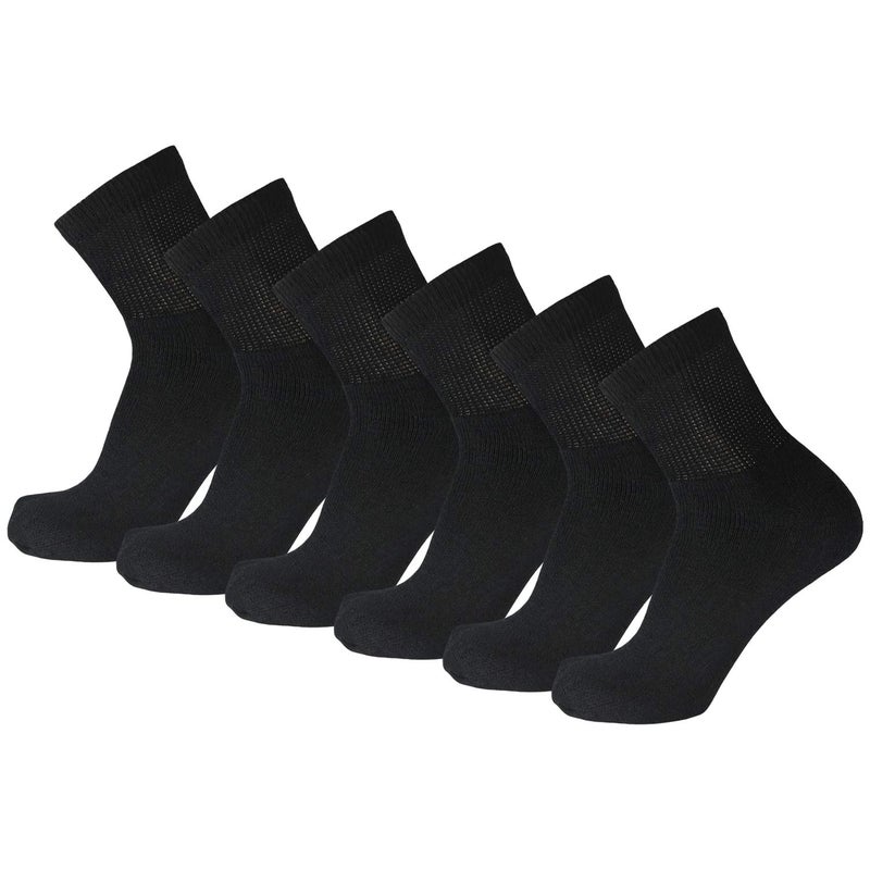 Big and Tall Diabetic Cotton Neuropathy Ankle Socks King Size Mens Athletic Socks 1315 Quarter Black 6 pairs