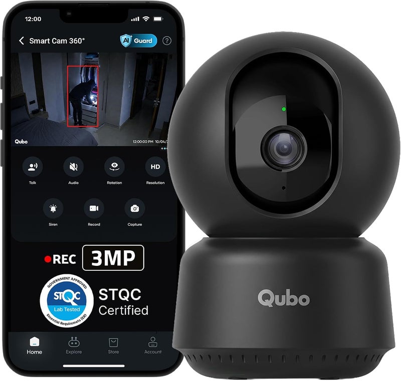 Qubo Smart Home Security WiFi Camera (Black) by Hero Group| Weather Resistant | Intruder Alarm System | 1080p Full HD 2MP Camera | Works with Alexa & Google - Image 1
