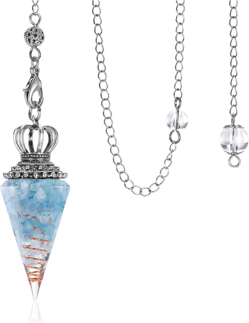Jovivi Natural Aquamarine Crystal Pendulums for Divination Dowsing 6 Facted Crown Hexagonal Pointed Resin Chip Stones Healing Reiki Chakra Gemstone Pendulum Pendant Wiccan Witchcraft