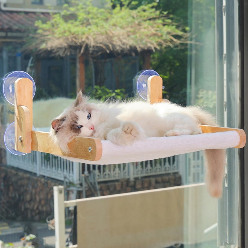 Aloxina Cat Window Perch with Wooden Frame â€“ Aloxina Foldable Cat Hammock Bed for Indoor Cats, Soft Rabbit Fur Cover, Washable, Strong Suction Cups, No Drilling, Supports Large Cats - Image 1