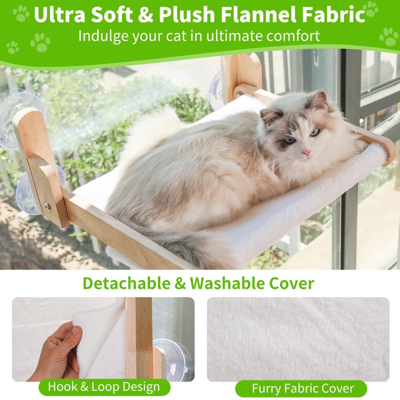 Aloxina Cat Window Perch with Wooden Frame â€“ Aloxina Foldable Cat Hammock Bed for Indoor Cats, Soft Rabbit Fur Cover, Washable, Strong Suction Cups, No Drilling, Supports Large Cats - Image 3